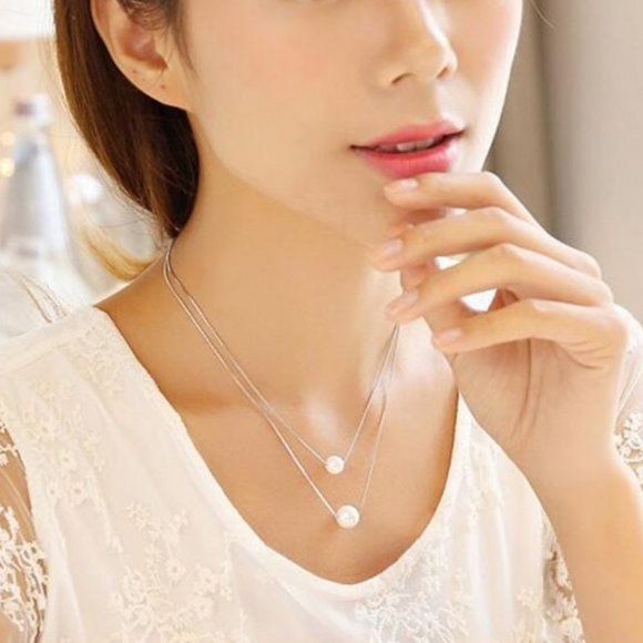 925 Sterling Silver Double Layer Pearl Necklace - Picture 4 of 8